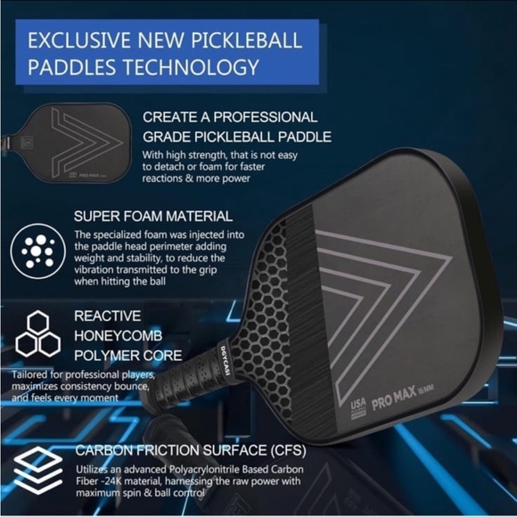 YC DGYCASI PRO MAX 16mm Pickleball Paddle USAPA Approved Carbon Fiber & Sleeve - Picture 2 of 12